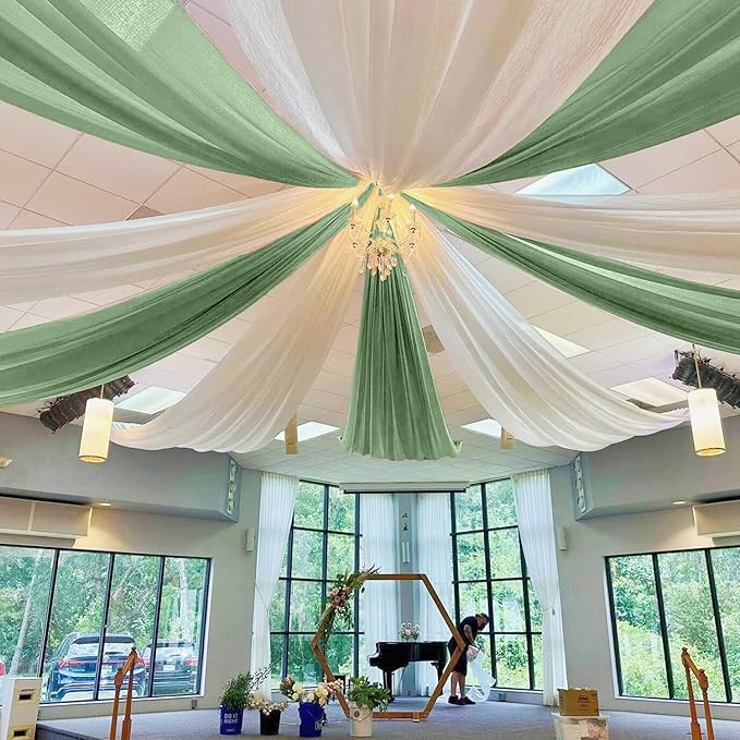 MODFUNS Sage Green Wedding Arch Draping Fabric 5x20ft 4 Panels Sheer Ceiling - Image 2