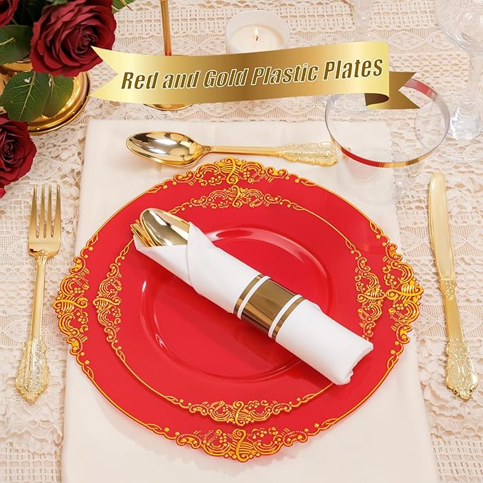 Nervure 350PCS Red Plastic Plates - Image 6