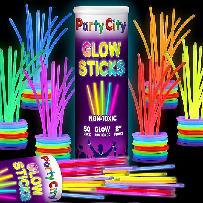 Party City 50 Glow Sticks Bulk Party Pack 8”– Neon Glow in the Dark Party by PartyCity