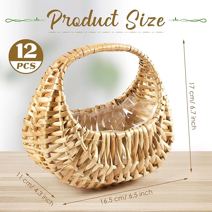 Taiyin 12 Pack Rattan Flower Girl Basket Small Half Moon Straw Wicker Basket - Image 2