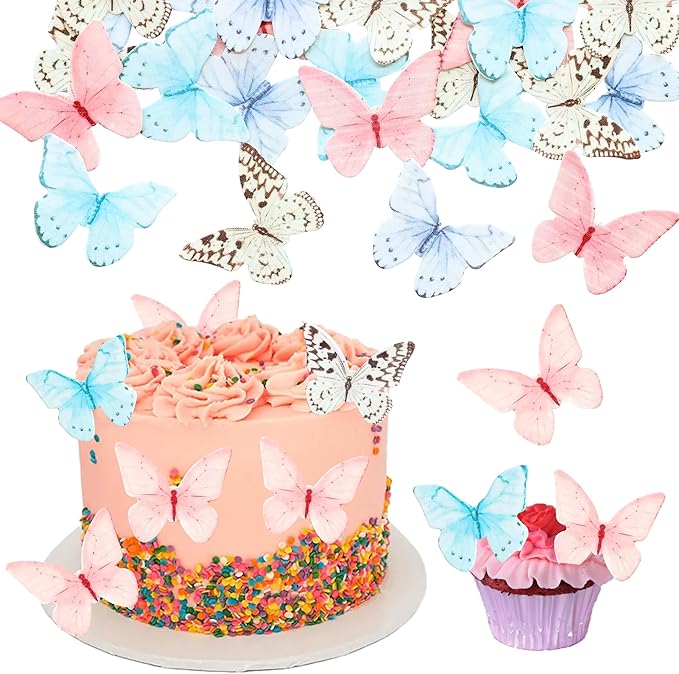 Ephlyn 48Pcs Edible Butterfly Cupcake Toppers Cupcake Picks Edible Butterfly by Ephlyn