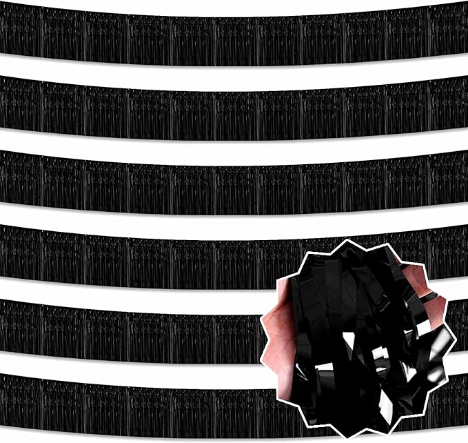 6 Pack 10 Ft Black Foil Fringe Garland Metallic Streamers Tinsel Banner Wall by LANTIANCHEN