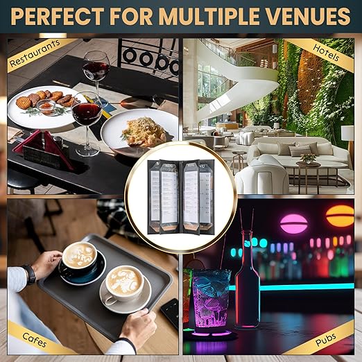 12 Pack 6 View Menu Holder Menu Covers 4.25" x 11" | Black Leather Menu Sleeves - Image 6