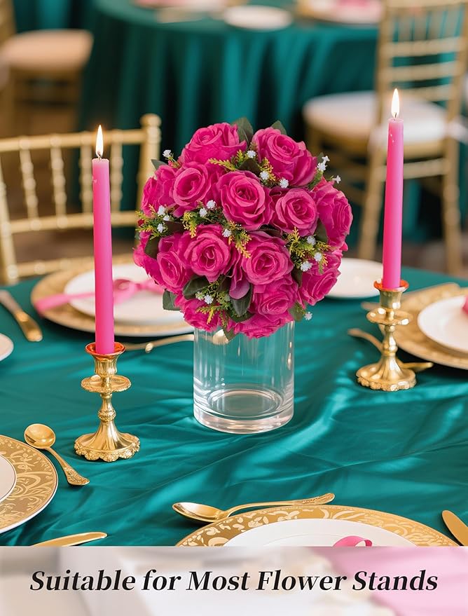 BLOSMON Hot Pink Flowers Artificial: 2 Pcs Fake Rose Balls Centerpiece - Image 3