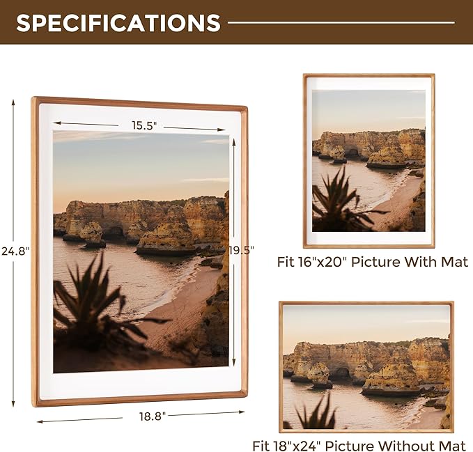 18x24 Picture Frame USA-Sourced Natural Cherry Wood Solid Original Wood Photo - Image 2