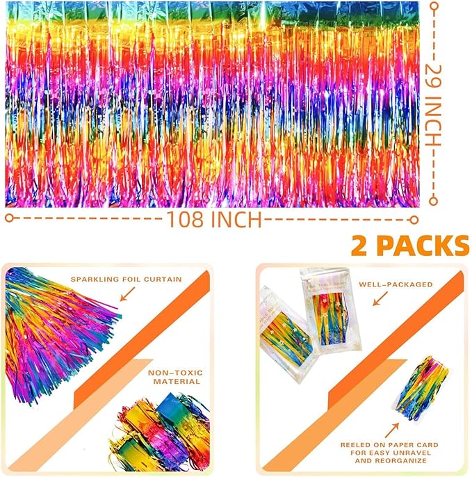 Rainbow Streamers Party Decorations, 2 Packs Gradient Rainbow Table Skirts - Image 2