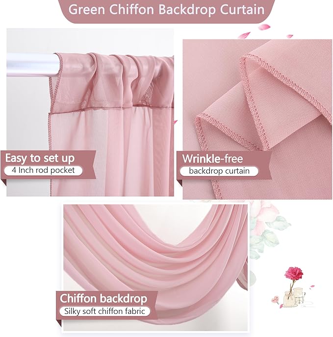 PARTISKY 10ftx10ft Dusty Rose Chiffon Sheer Backdrop Curtains, Wrinkle-Free - Image 4