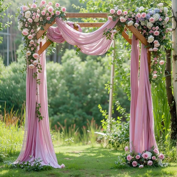 Wedding Arch Draping Fabric, 2 Panels 28" x 19Ft Dusty Rose Arch Drapes Sheer by Partisky