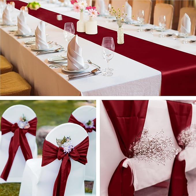 Aneco 16 Pack Satin Table Runner 12 x 108 Inch Burgundy Long Wedding Satin Silk - Image 6
