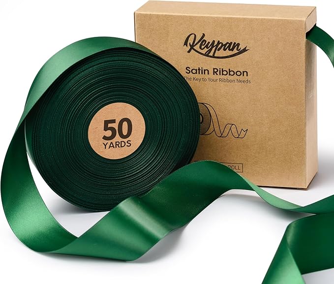 Forest Green Satin Ribbon 1-1/2 Inch x 50 Yards Double-Faced Ribbons by Keypan