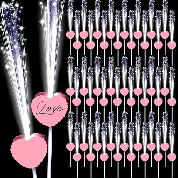 50 Pcs Wedding Sparklers Heart Shaped LED Glow Sticks Fiber Optic Wands Light by Tujoe