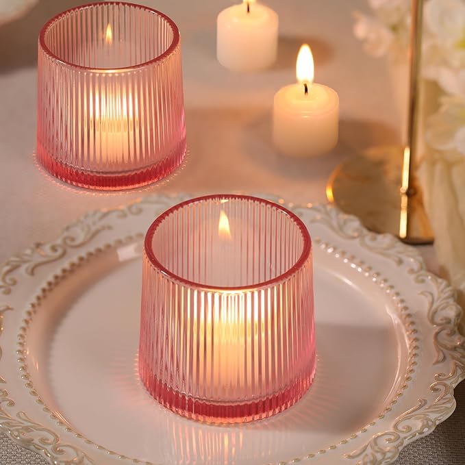 Pink Ribbed Tealight Votive Candle Holders Set of 10- Votive Candle Holders - Image 6