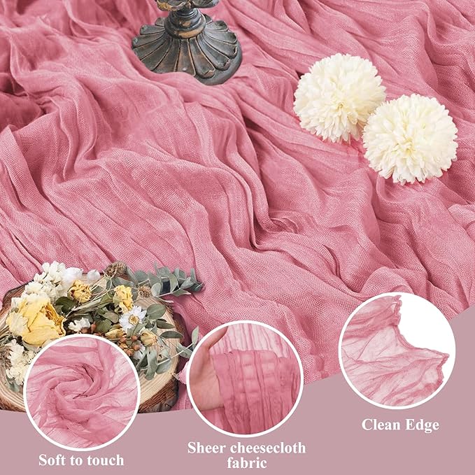 Asee'm Cheesecloth Table Runner 120 Inches Dusty Rose Boho Gauze Cheese Cloth - Image 3