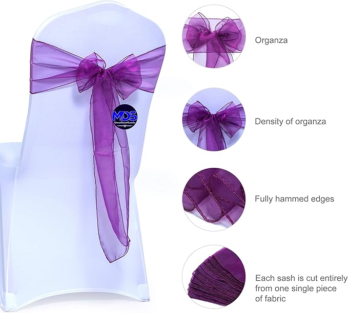 MDS Pack of 25 PCS Organza Chair Sashes Wider Dining Chair Bows Ribbon Tie Back - Image 2