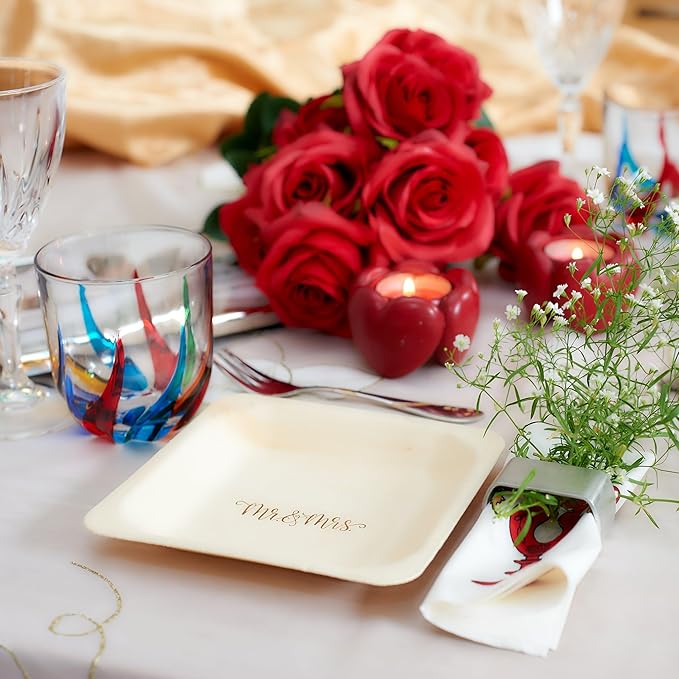 Mr. and Mrs. Disposable Wedding Plates – Rustic, Compostable Alternative to - Image 4