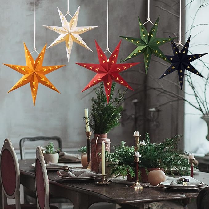EASY JOY 5-Piece 7-Pointed Paper Star Decoration - Image 5
