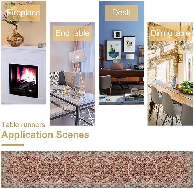 Boho Bohemia Style Table Runner, Vintage Red Blue Retro Flower Rustic Country - Image 7
