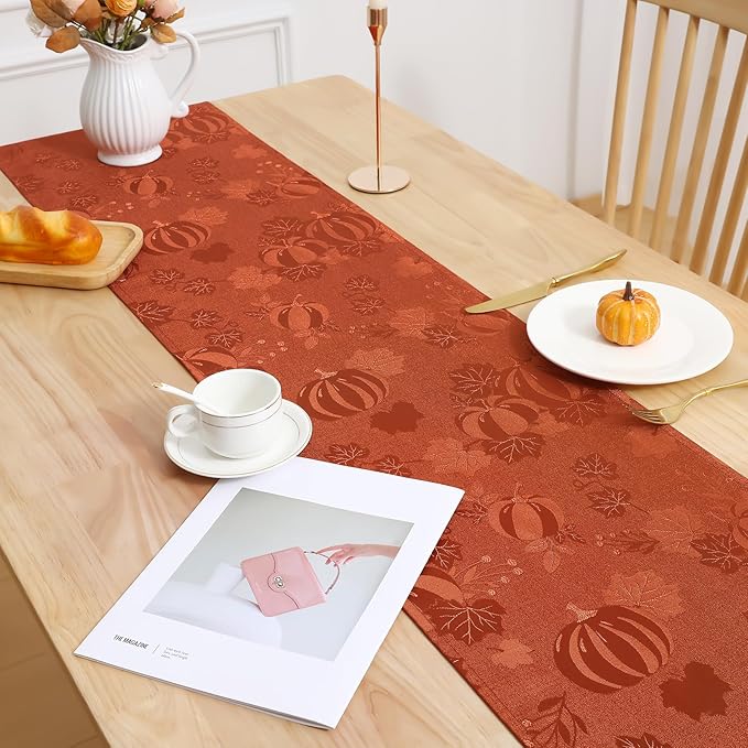 Smiry Thanksgiving Table Runner, 13x72 Inch Waterproof Fabric Damask Table - Image 7
