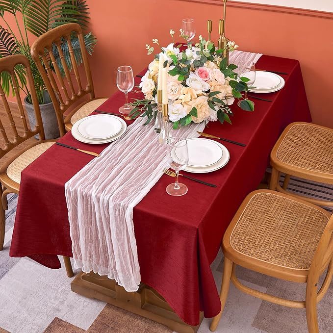 Fitable Faux Linen Christmas Tablecloth 2 Pack, Burlap Textured Fabric - Image 8