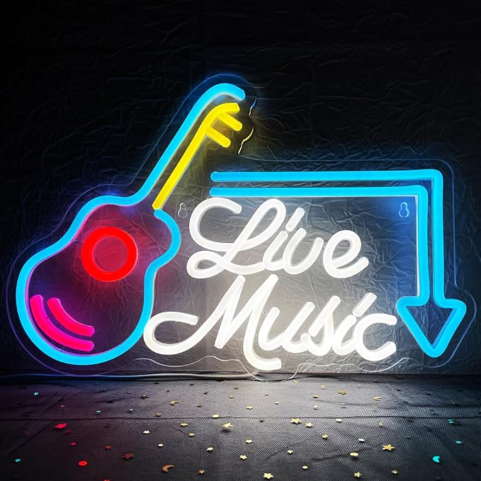 Live Music Neon Sign Led Wall Music Decor Man Cave Neon Light Up Signs Wall Art by Keello
