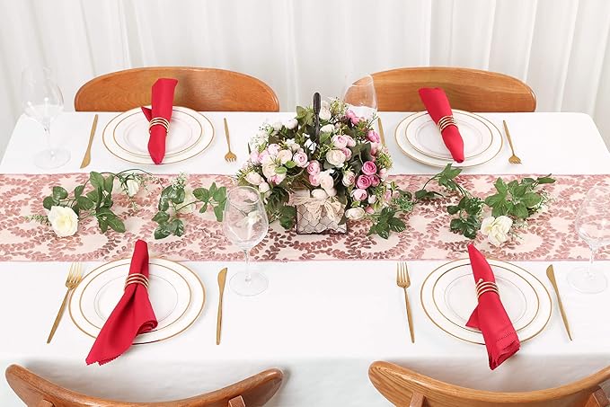 Wedding Sequin Table Runner Rose Gold Flower 10 Packs 12x108 Inch Glitter Table - Image 8