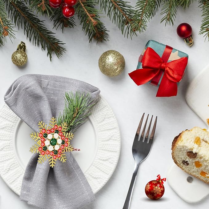 Halatool Set of 8 Christmas Napkin Rings Colorful Snowflake Napkin Holder - Image 7