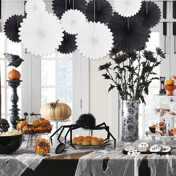 20 Pcs Black White Hanging Paper Fan, Hanging Honeycomb Round Paper Fans - Image 5
