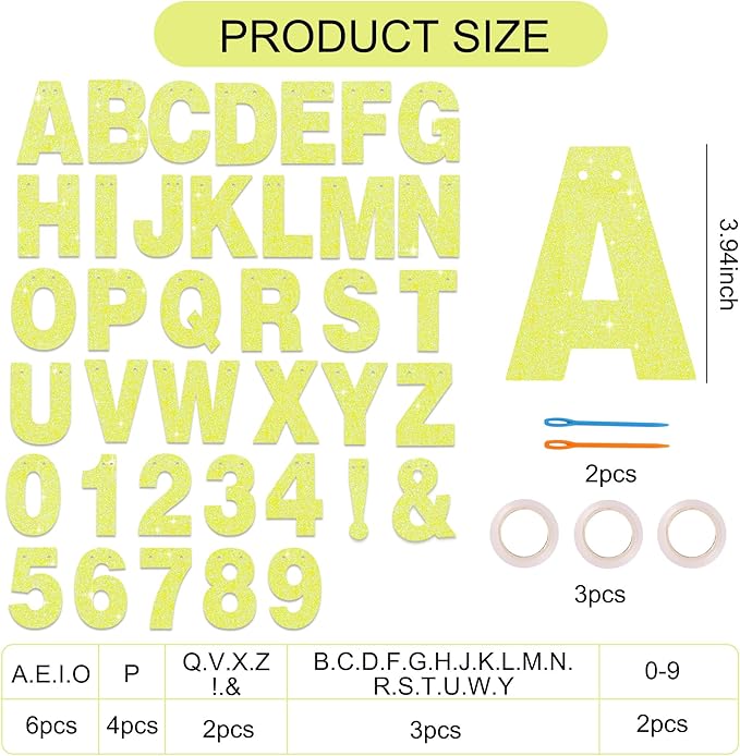 BEISHIDA 116 PCS Glitter Color Yellow DIY Letter Banner Kit Make Your Own - Image 3