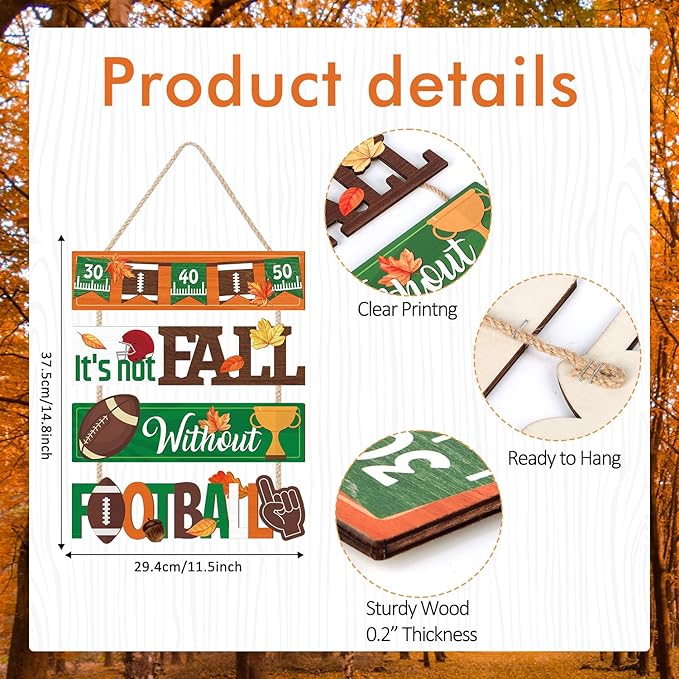 CHDITB It's Not Fall without Football Front Door Sign, Wooden Fall Football - Image 2