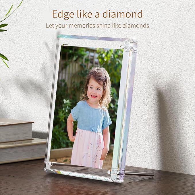 NIUBEE Picture Frames 5x7 Acrylic, Diamond Edge Design, Magnetic Family Thick - Image 5