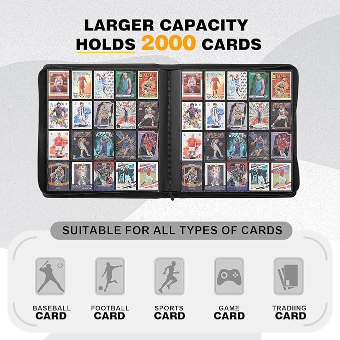 20-Pocket Card Binder, Trading Card Binder Holds 2000 Cards, Premium Zippered - Image 4