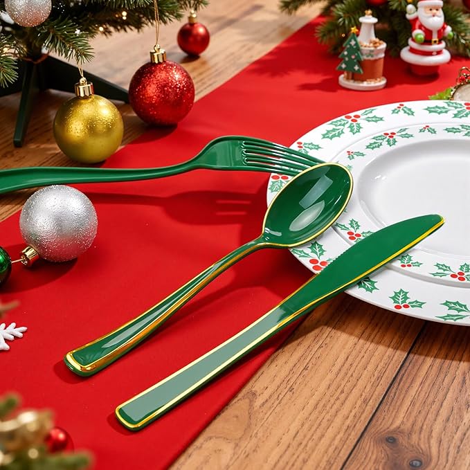 WDF 180PCS Green Plastic Silverware - Image 4