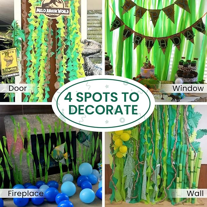PartyWoo Green Crepe Paper Streamers 4 Rolls 328 ft Pack of Dark Light Pastel - Image 5