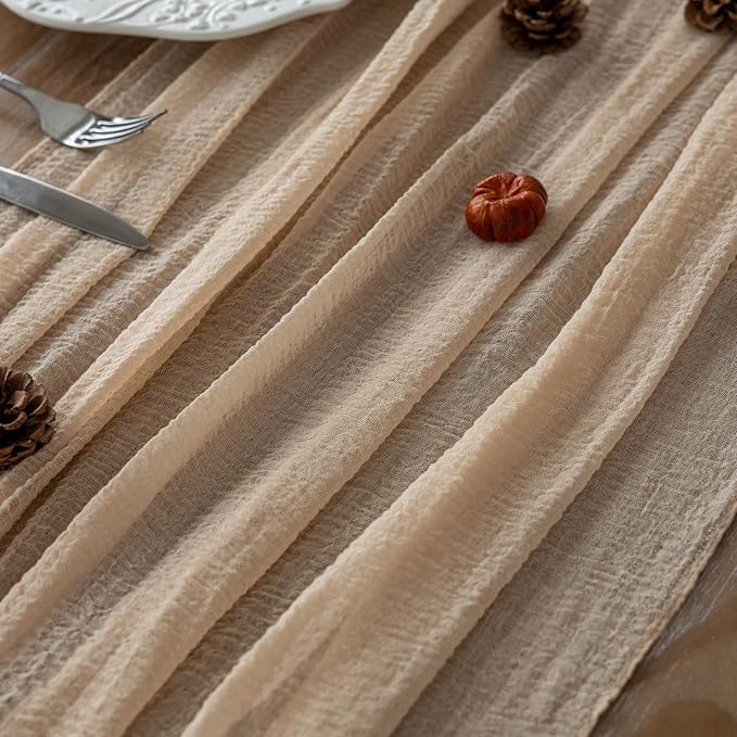 6pcs Deep Beige Cheesecloth Table Runner Rustic Boho Gauze 120 Inch 10 FT - Image 2