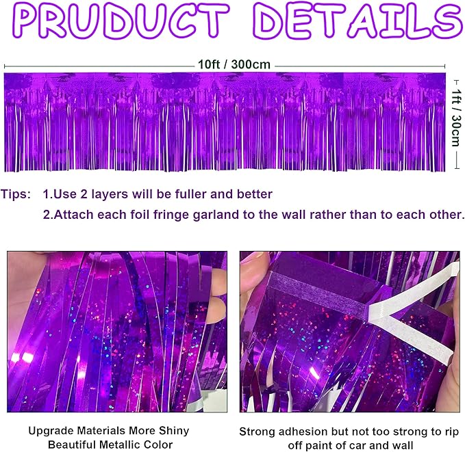 4 Pack 10 Feet Glitter Purple Parade Float Decorations - Image 2