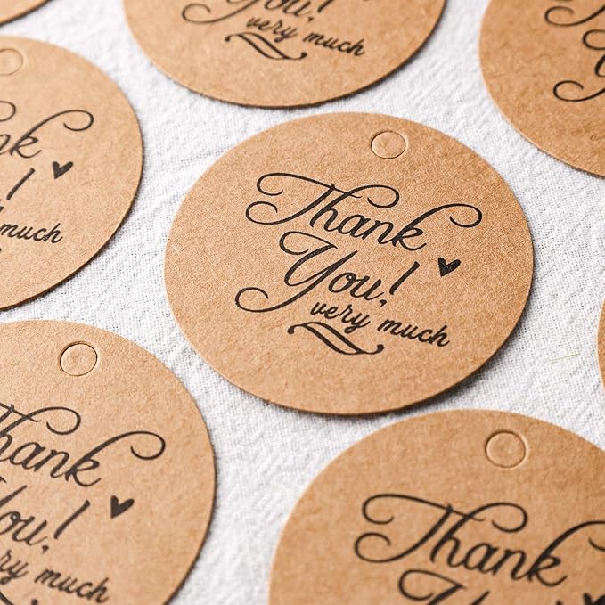 SallyFashion 120PCS Thank You Gift Tags, Round Brown Paper Tags - Image 6