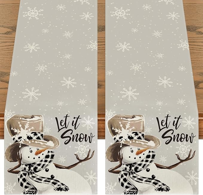 Artoid Mode Grey Snowman Snowflake Let it Snow 2PCS Christmas Table Runner by ArtoidMode