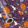 LeZakaa Purple Halloween Wrapping Paper Roll, Cute Trick-or-Treat Ghosts by LeZakaa