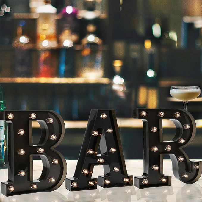 Black Bar Sign, Marquee Light Up Letters LED Marquee Number Lights Sign by OYCBUZO