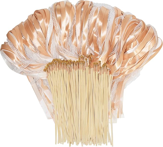 Kingsnow 100 Pieces Champagne Ribbon Wedding Wands Send Off Idea Ceremony Exit by Kingsnow