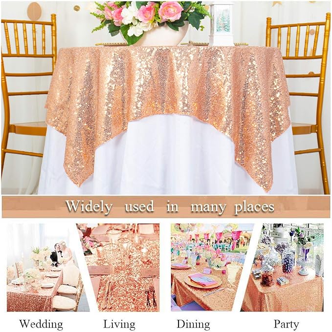 ShinyBeauty Rose Gold Tablecloths 36X36 Inch, 2 Pieces Sequin Table Cloth - Image 5