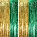 2 Pack Green and Gold Foil Fringe Backdrop Curtains, Tinsel Streamers Party by Voircoloria