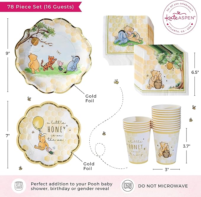 Kate Aspen Honey Bear 78-Piece Winnie Baby Shower Plates and Cups and Napkins - Image 6