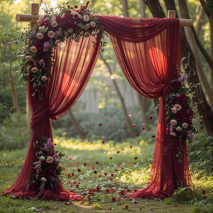 Wedding Arch Draping Fabric, 1 Panel 18FT Burgundy Sheer Backdrop Curtain - Image 5