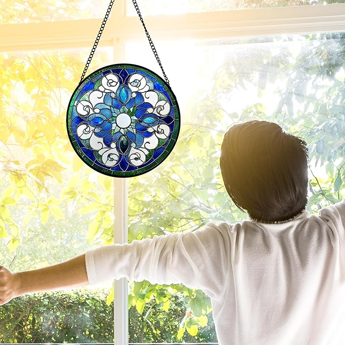 Stained Glass Window Hanging, Boho Style Sun Catchers Diamond Glass Panel - Image 4