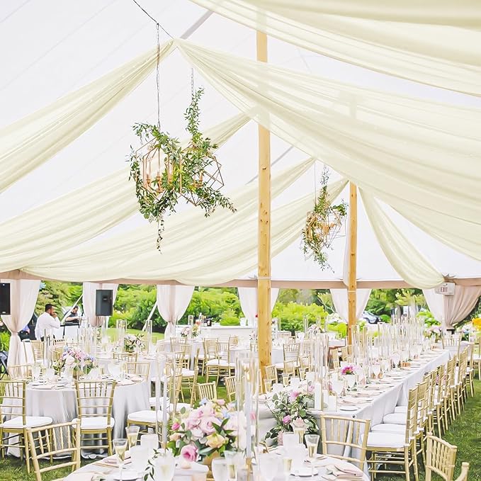 6 Panels Ivory Ceiling Drapes for Wedding 5ftx30ft Sheer Drapery Chiffon Fabric - Image 4
