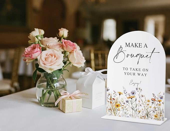 Wedding Signs for Ceremony and Reception, Boho Floral Acrylic Make A Bouquet - Image 3