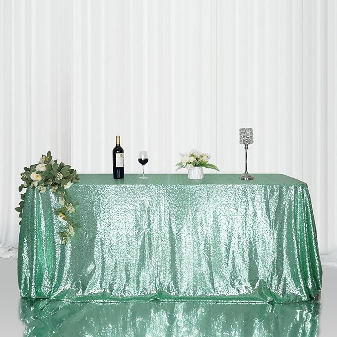 SquarePie Sequin Tablecloth 60 x 120 Inch Mint Green Sparkly Table Linen - Image 3