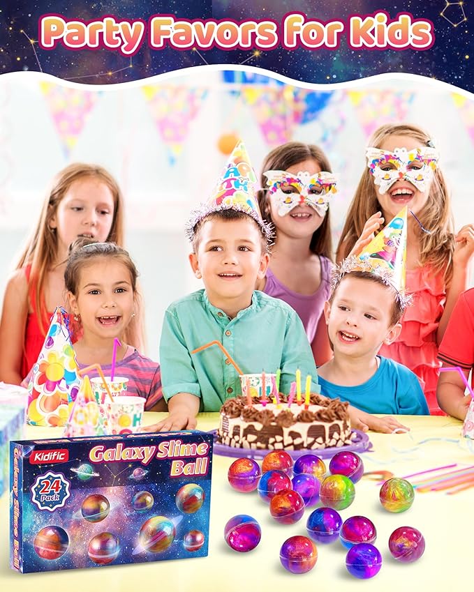 Kidfic 24 Pack Galaxy Slime Party Favors, Non-Sticky, Stress Relief Treasure - Image 2
