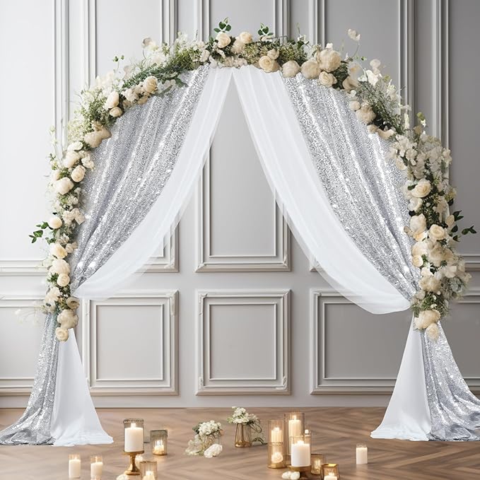 Wedding Arch Draping Fabric, 1 Panel 28" x19ft White Arch Drapes & 1 Panel 16" - Image 7